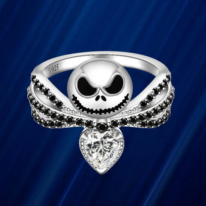 Bague tête de mort du film Disney, le cauchemar avant noël, Jack, cristal émail noir, breloques, bijoux d'halloween, cadeaux pour femmes