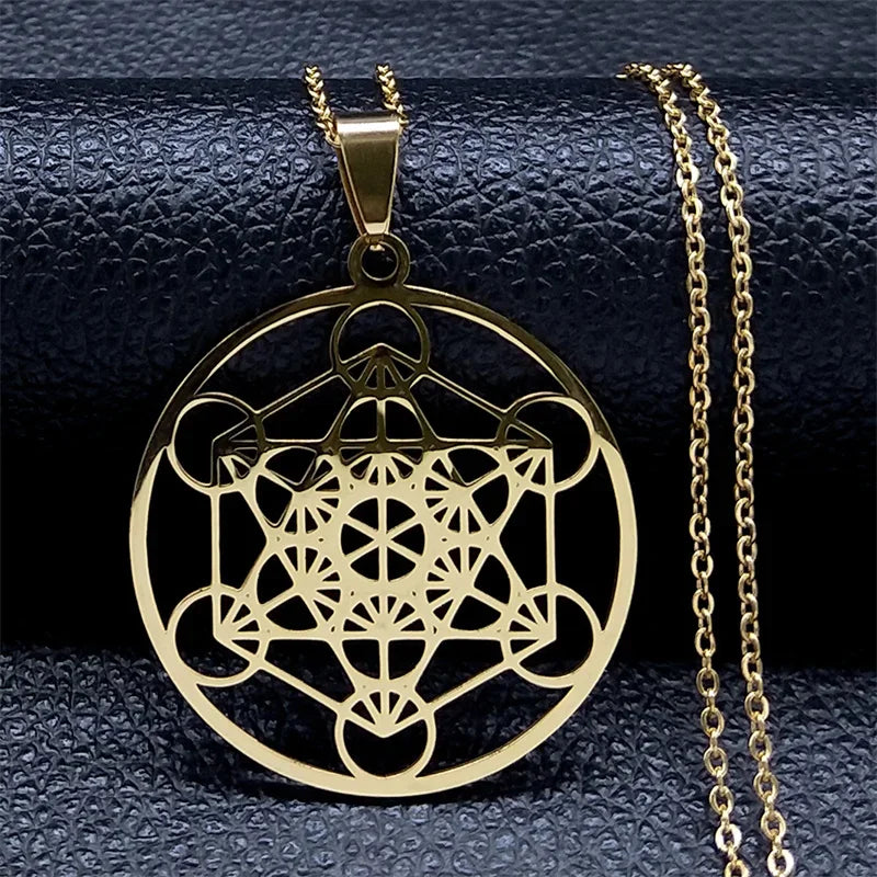 Yoga bouddhisme hindou 7 Chakra collier en acier inoxydable géométrie sacrée ange sceau Metatron symbole collier bijoux cadenas mujer