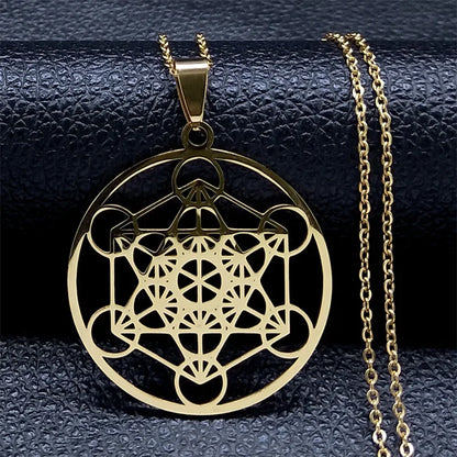 Yoga bouddhisme hindou 7 Chakra collier en acier inoxydable géométrie sacrée ange sceau Metatron symbole collier bijoux cadenas mujer