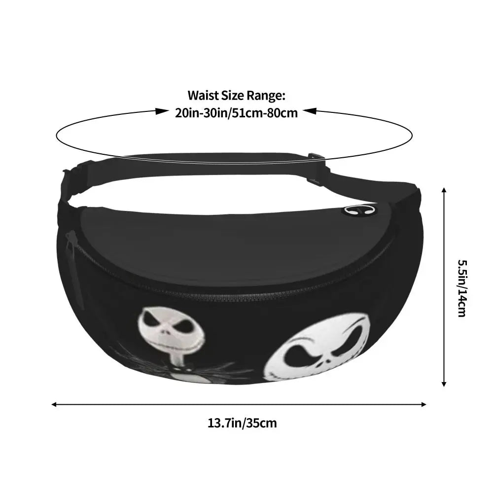 Sac Banane Personnalisé L'Étrange Noël de Monsieur Jack, Sacoche à Bandoulière pour Voyage, Randonnée, Téléphone, Poudres d'Argent