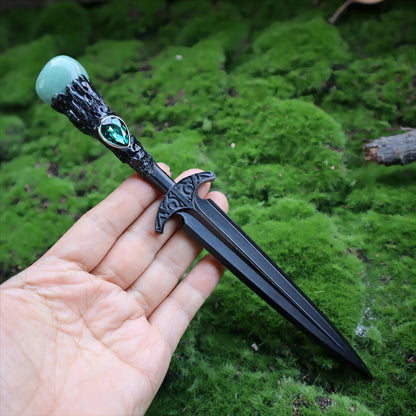 Épée en métal 88-96g, accessoires pour cheveux d'autel de sorcière en cristal, bâton de magicien, énergie païenne, Cosplay elfe gothique, baguette magique foncée, cadeaux de sorcière