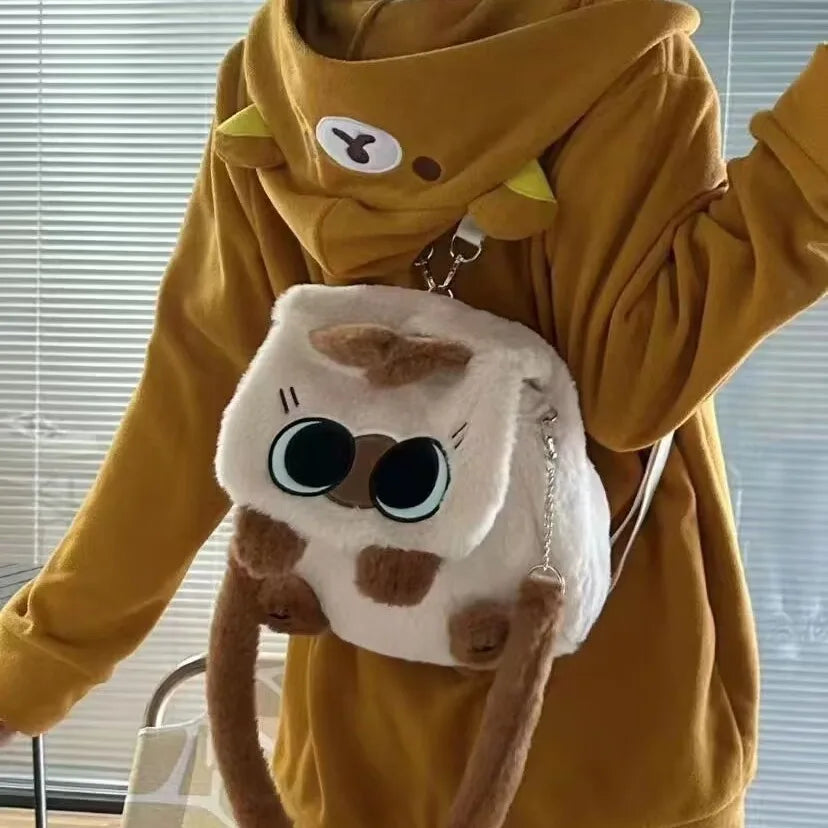 Sac à dos en peluche petit chat noir pour femmes, mignon dessin animé, sac à bandoulière multifonctionnel pour étudiantes, nouvelle collection 2024