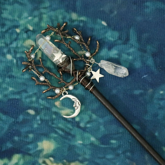 Baguette magique de sorcière vintage faite à la main, épingle à cheveux en cristal, branche de sorcière, Jeanne de périphérie, anciers de cheveux, patients Wiccan, cadeaux de mariage