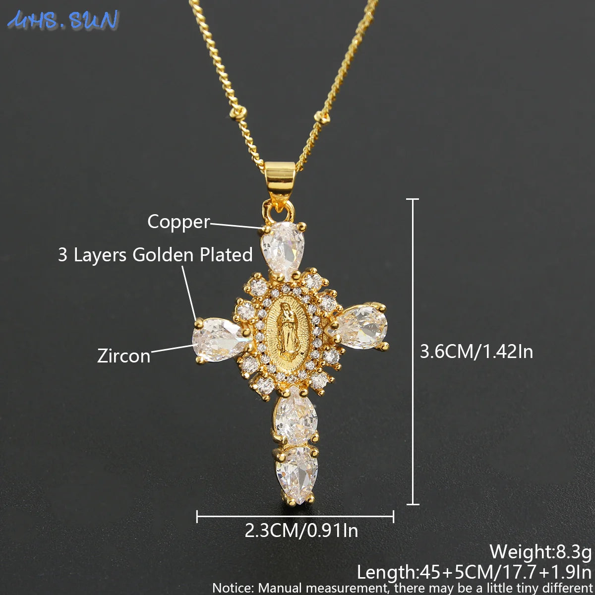 MHS.SUN luxe vierge Guadalupe Mary croix pendentif collier pour femmes hommes exquis Zircon catholique religieux amulette bijoux
