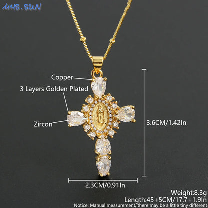 MHS.SUN luxe vierge Guadalupe Mary croix pendentif collier pour femmes hommes exquis Zircon catholique religieux amulette bijoux
