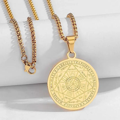 Collier en acier inoxydable pour hommes, amulette spirituelle, sceau des 7 archanges, Michael, bijoux de déclaration