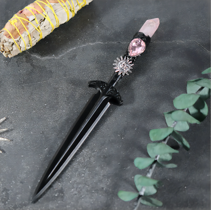Épée en métal 88-96g, accessoires pour cheveux d'autel de sorcière en cristal, bâton de magicien, énergie païenne, Cosplay elfe gothique, baguette magique foncée, cadeaux de sorcière