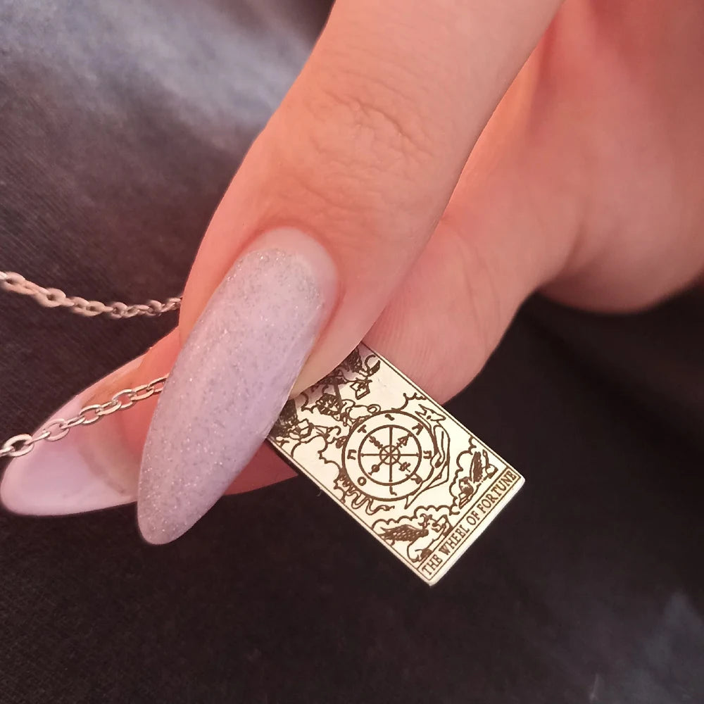 Dawapara – collier de cartes de Tarot pour femmes, en acier inoxydable, amulette de richesse, Tarot classique, arcanes majeurs, bijoux de Divination