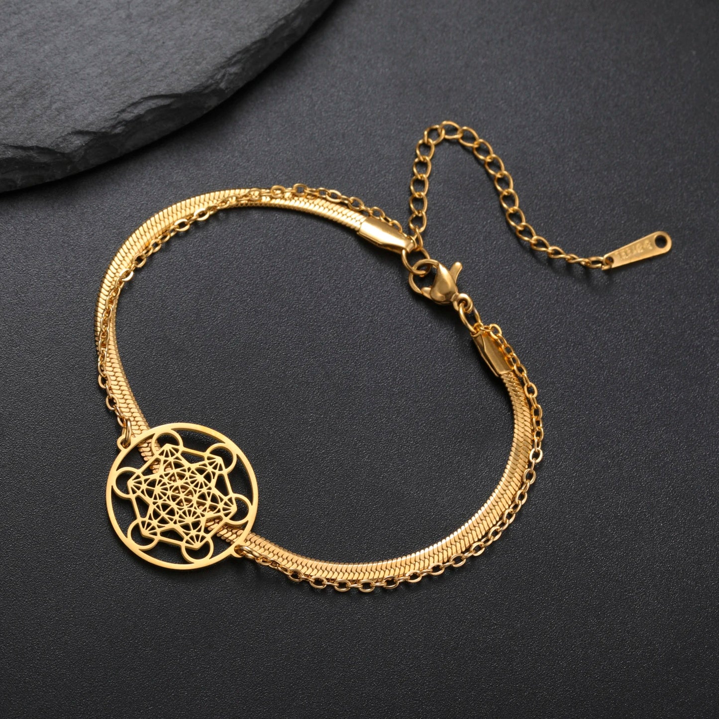 Skyrim archange joint Metatron pendentif Bracelet en acier inoxydable mâle femme bouddhiste hindou Talisman géométrie sacrée bijoux cadeau