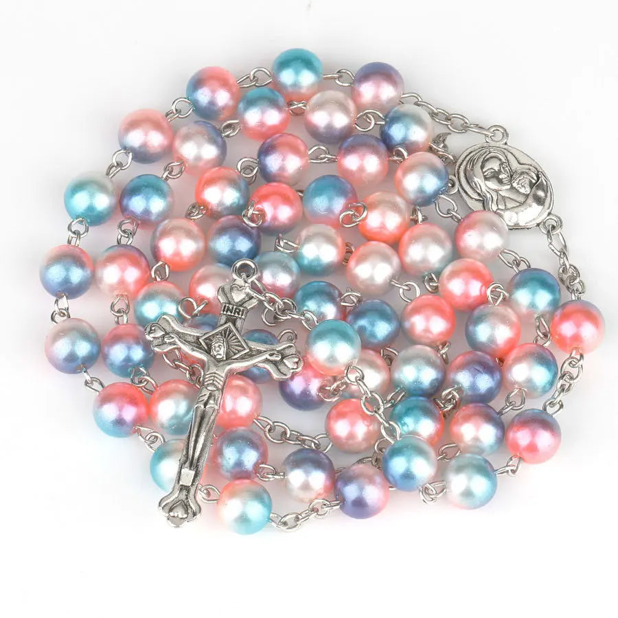 Collier chapelet religieux pour femmes, pendentif croix chrétienne vierge marie jésus, chaînes de perles longues de 8MM, bijoux tendance