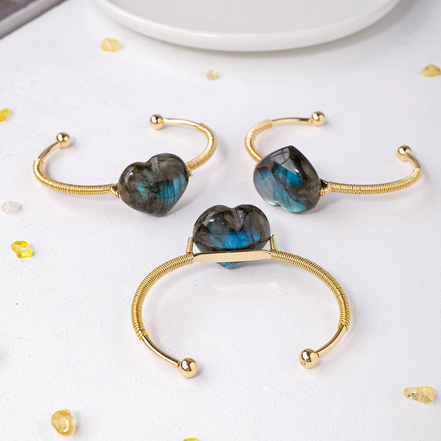 Pierre précieuse en cristal naturel, Labradorite Aura, cœur d'amour, doré, argenté, réglable, pierre énergétique, artisanat, décoration, cadeau, 1 pièce