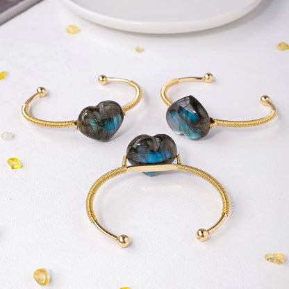 Pierre précieuse en cristal naturel, Labradorite Aura, cœur d'amour, doré, argenté, réglable, pierre énergétique, artisanat, décoration, cadeau, 1 pièce