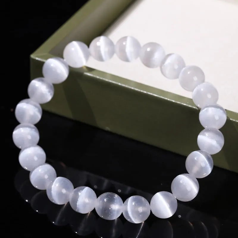 JD – Bracelet de perles en pierre de sélénite blanche naturelle pour hommes et femmes, 100% véritable pierre ronde en gypse, extensible, 6, 8, 10mm, cadeau de Yoga minéral