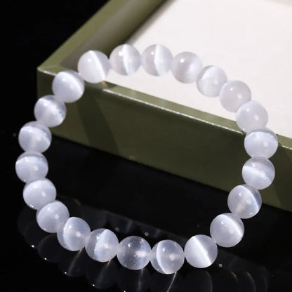 JD – Bracelet de perles en pierre de sélénite blanche naturelle pour hommes et femmes, 100% véritable pierre ronde en gypse, extensible, 6, 8, 10mm, cadeau de Yoga minéral