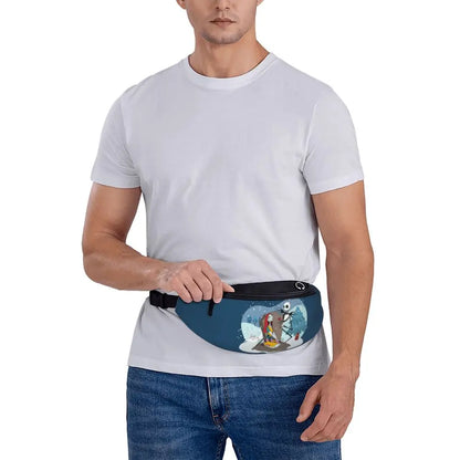 Sac Banane Personnalisé L'Étrange Noël de Monsieur Jack, Sacoche à Bandoulière pour Voyage, Randonnée, Téléphone, Poudres d'Argent