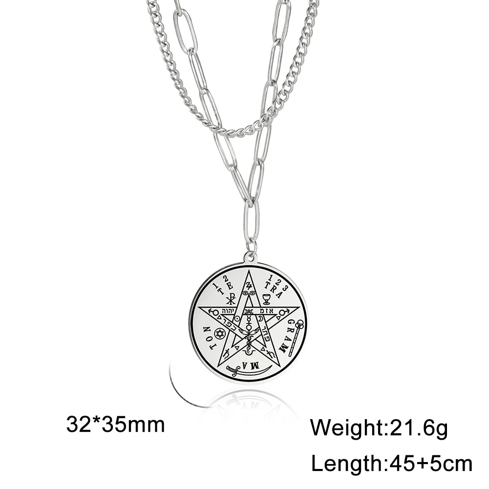 LIKGREAT-Collier pendentif pentagramme, bijoux en acier inoxydable, nom de Dieu, protection du pentacle, amulette porte-bonheur, cadeau