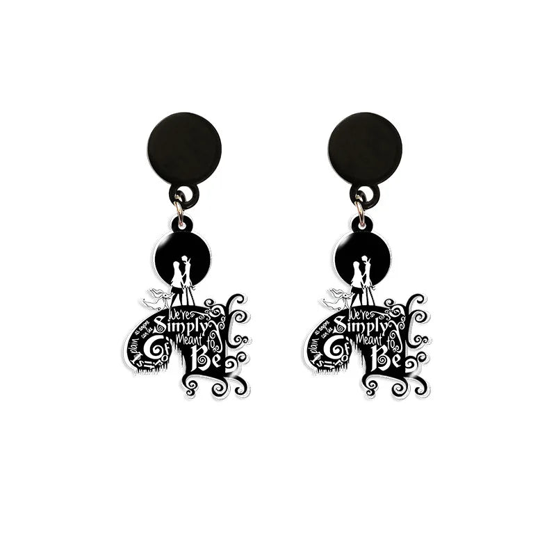 Boucles d'oreilles du film Disney The Nightmare Before Christmas, série Jack Skellington, crâne imprimé personnalisé, bijoux, accessoires, cadeau
