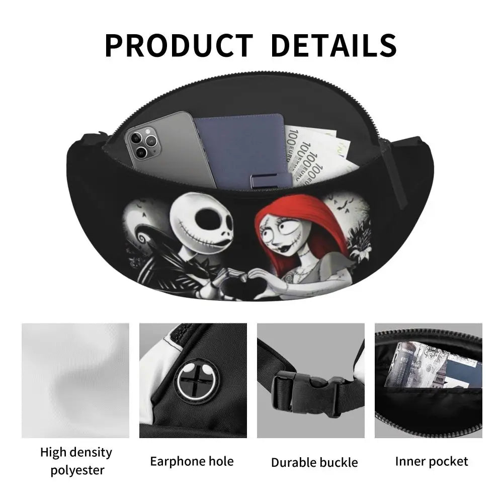 Sac Banane Personnalisé L'Étrange Noël de Monsieur Jack, Sacoche à Bandoulière pour Voyage, Randonnée, Téléphone, Poudres d'Argent