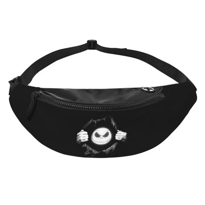 Sac Banane Personnalisé L'Étrange Noël de Monsieur Jack, Sacoche à Bandoulière pour Voyage, Randonnée, Téléphone, Poudres d'Argent