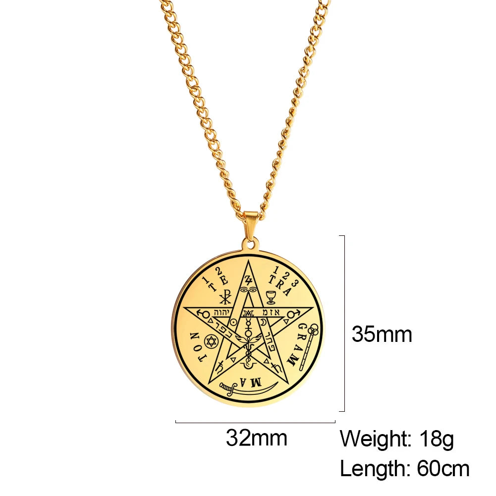 LIKGREAT-Collier pendentif pentagramme, bijoux en acier inoxydable, nom de Dieu, protection du pentacle, amulette porte-bonheur, cadeau