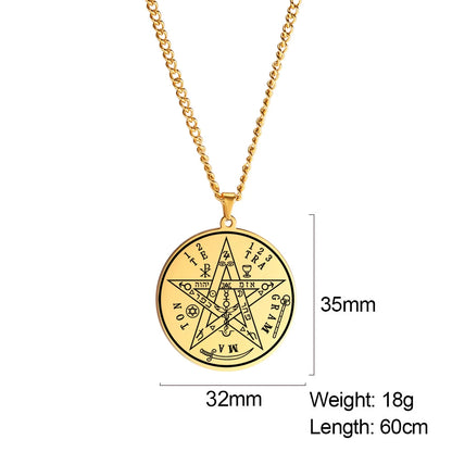 LIKGREAT-Collier pendentif pentagramme, bijoux en acier inoxydable, nom de Dieu, protection du pentacle, amulette porte-bonheur, cadeau