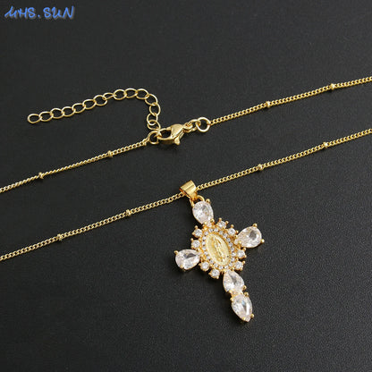 MHS.SUN luxe vierge Guadalupe Mary croix pendentif collier pour femmes hommes exquis Zircon catholique religieux amulette bijoux