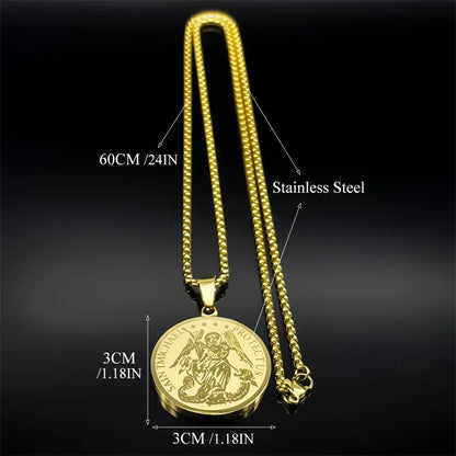 Colliers avec pendentifs Saint Michael pour femmes et hommes, en acier inoxydable, couleur or argent, amulette religieuse, chaîne, bijoux