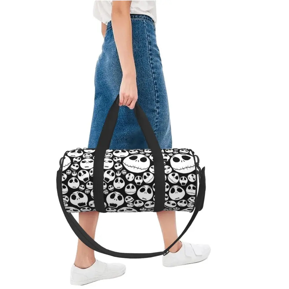 Sac fourre-tout de plage personnalisé Jack Skellington pour femmes, squelette vivant, grand compartiment, sacs de voyage pour salle de sport et plage