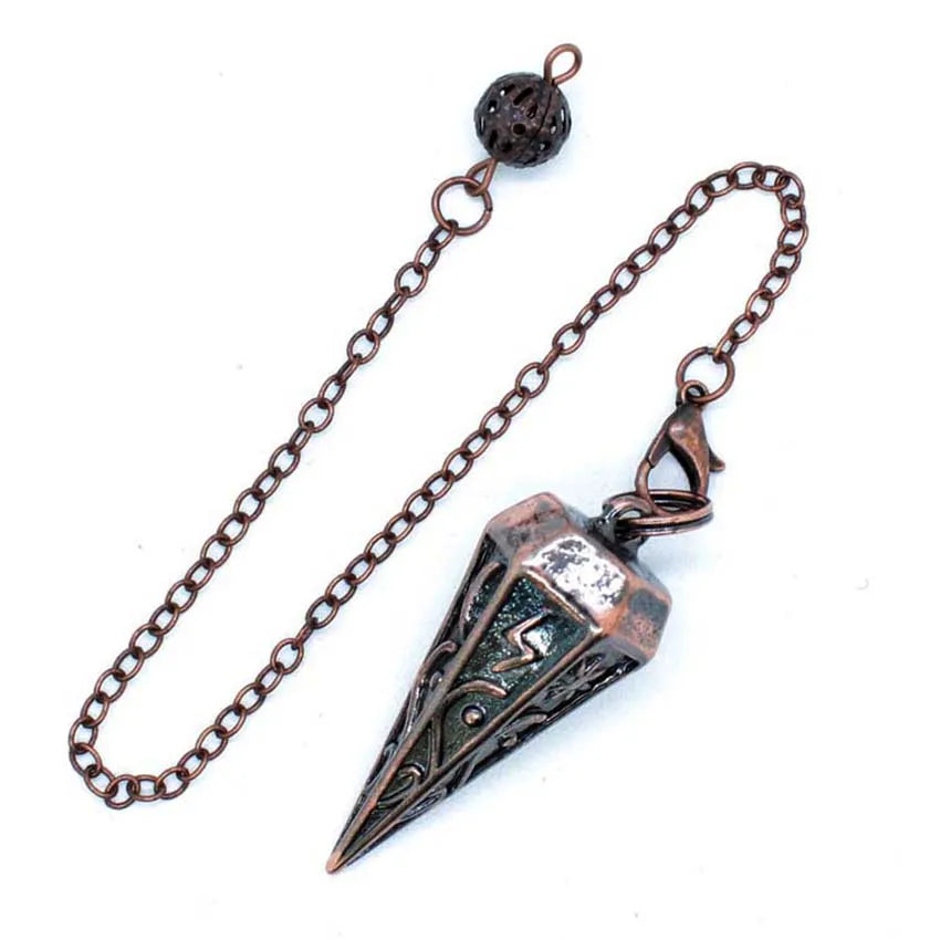 Pendule Rune en métal de cuivre pour la radiesthésie, pendentif antique spirituel, équilibrage du corps, guérison Chakra, Reiki