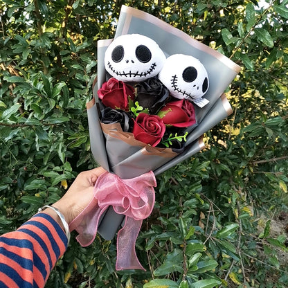 Bouquet en peluche Jack Skellington pour Halloween, jouets avec savon, Rose, fleur, crâne de terreur, fantôme, cadeaux de noël/saint-valentin