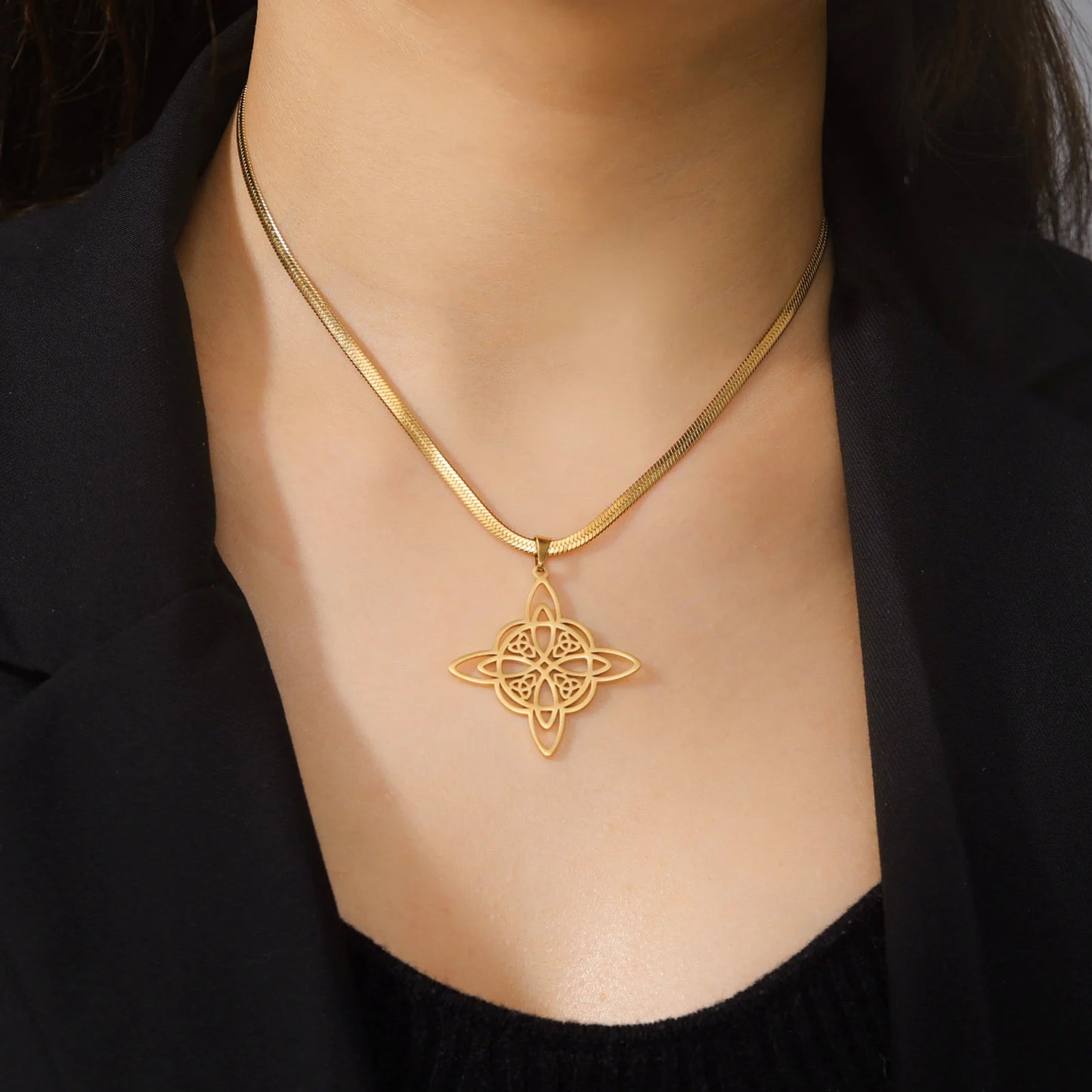 Collier Vintage avec nœud de sorcière pour femmes, pendentif porte-bonheur, amulette de Protection des celtiques irlandais, en acier inoxydable, bijoux Wicca, cadeau