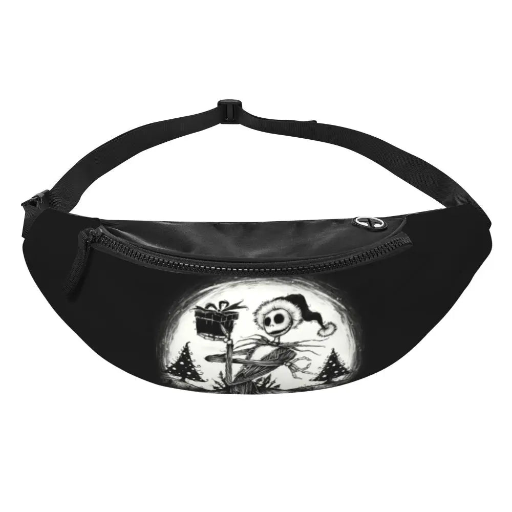 Sac Banane Personnalisé L'Étrange Noël de Monsieur Jack, Sacoche à Bandoulière pour Voyage, Randonnée, Téléphone, Poudres d'Argent