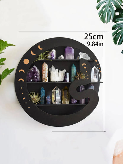 Étagère murale flottante à 3 niveaux, serpent noir, papillon, présentoir en cristal, support de rangement, rebord adapté au placement de bougies en pierre, 1 pièce