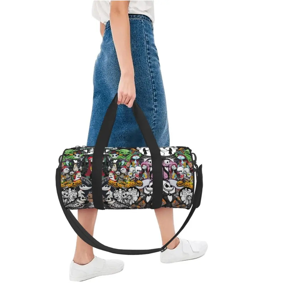 Sac fourre-tout de plage personnalisé Jack Skellington pour femmes, squelette vivant, grand compartiment, sacs de voyage pour salle de sport et plage