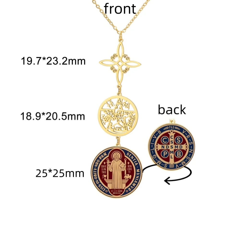 Jeshayuan médaille de Saint benoît avec collier tétragrammaton pendentif pentagramme collier Original noeud de sorcières