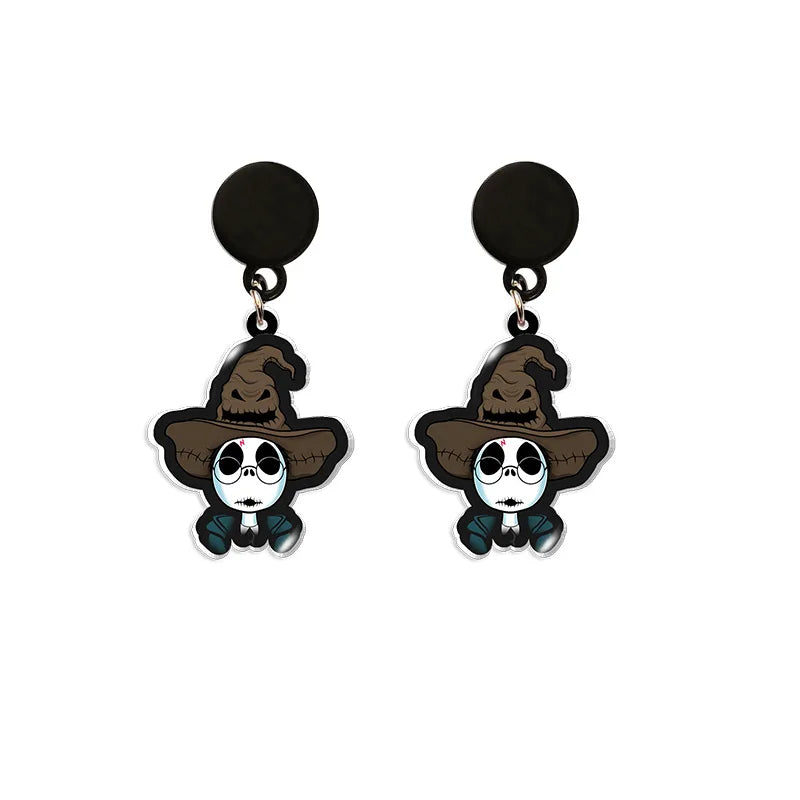 Boucles d'oreilles du film Disney The Nightmare Before Christmas, série Jack Skellington, crâne imprimé personnalisé, bijoux, accessoires, cadeau