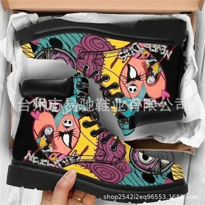 Cauchemar Brfore Noël Anime Figure Jack Skellington Sally Bottes Baskets montantes Femmes Crâne Bottes Halloween Cosplay Chaussures
