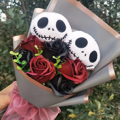Bouquet en peluche Jack Skellington pour Halloween, jouets avec savon, Rose, fleur, crâne de terreur, fantôme, cadeaux de noël/saint-valentin