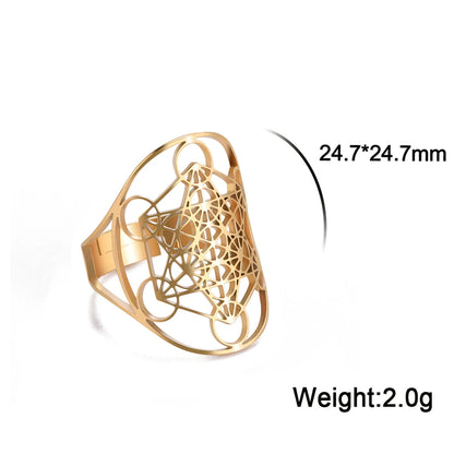 EUEAVAN – bague fleur de vie en acier inoxydable, géométrie sacrée archange Metatron, amulette réglable, bijoux cadeau, vente en gros