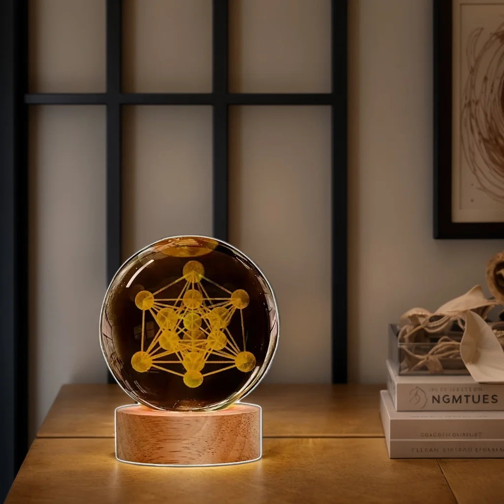 1 gravure laser 3D ‌ ‌ ‌ ‌ ‌ ‌ ‌   Metatron, veilleuse boule de cristal, décoration moderne en verre poli, Noël, Halloween, Merci