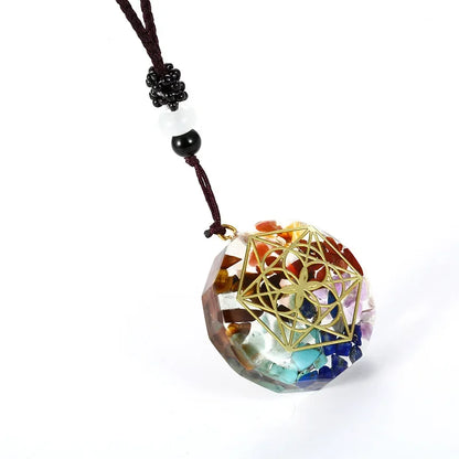 Rétro coloré puces naturel Turquoise améthyste pierre Chakra Orgone énergie pendule amulette Reiki guérison pendentif collier