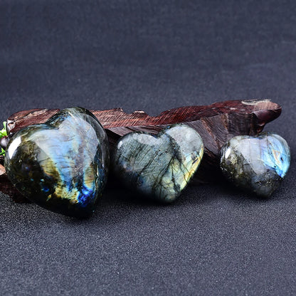 Pierre de cristal naturel en forme de cœur d'amour, Labradorite Reiki, guérison, Quartz Rose, décoration en cristal d'amour, artisanat 4-6cm