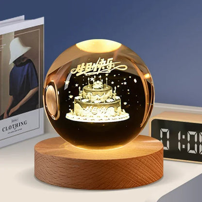 Décoration artisanale en verre 3D, 12 Constellations, boule de cristal gravée au Laser, système solaire d'anniversaire, cadeau, Base en bois, décor de bureau pour la maison