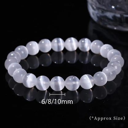 JD – Bracelet de perles en pierre de sélénite blanche naturelle pour hommes et femmes, 100% véritable pierre ronde en gypse, extensible, 6, 8, 10mm, cadeau de Yoga minéral