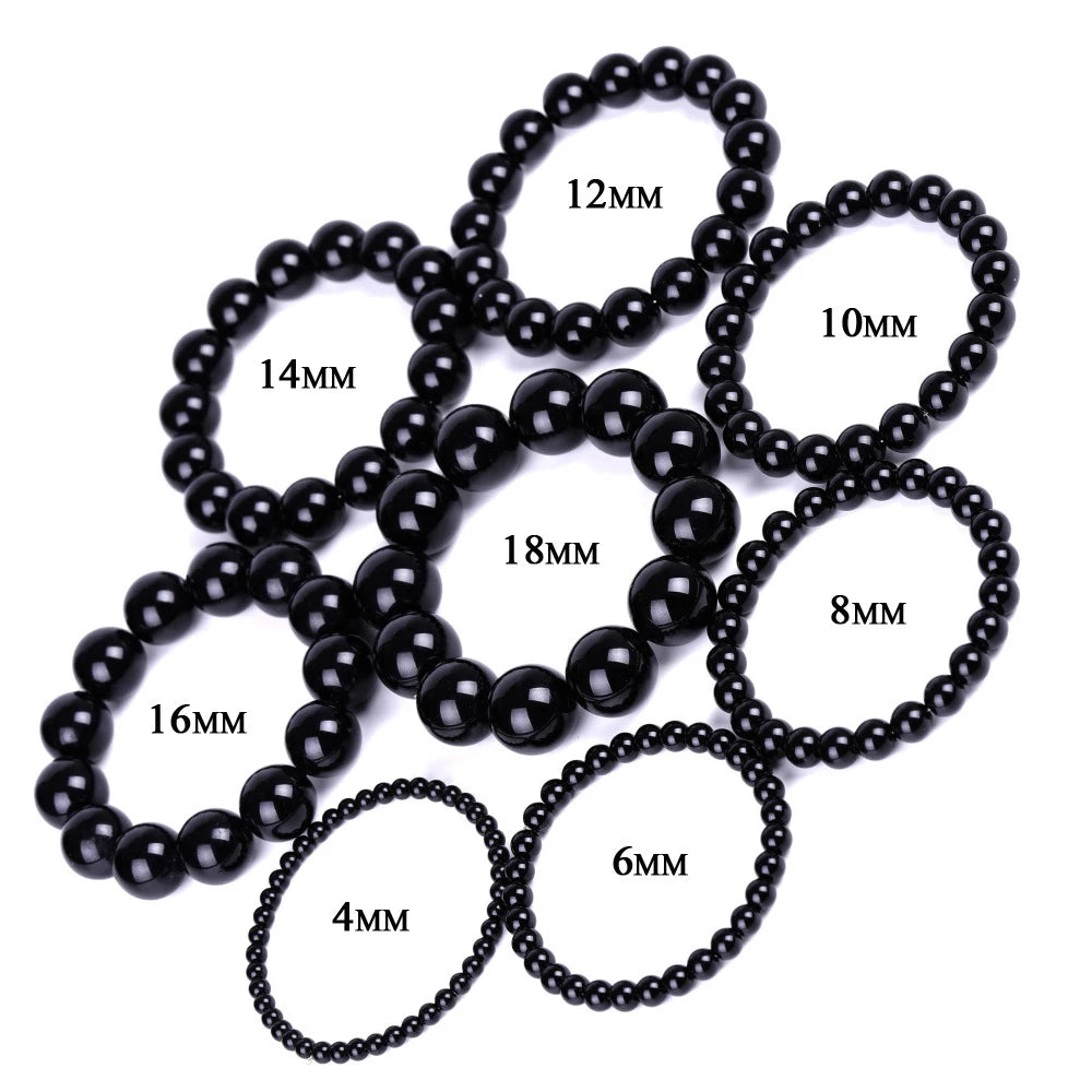Bracelets bouddhistes tibétains en obsidienne noire pour hommes et femmes, amulette de bénédiction de prière, porte-bonheur, bijoux de médition, 4/6/8/10/12/14/16/18mm