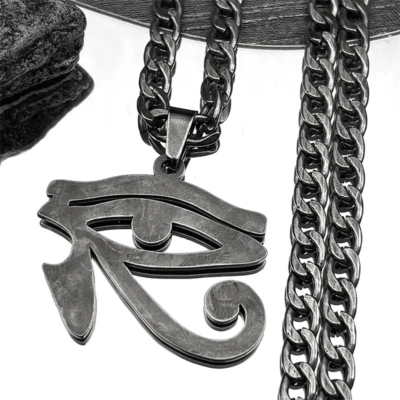 Oeil de Ra Horus yeux égyptiens pendentif colliers pour hommes en acier inoxydable amulette symbole Hip Hop pistolet noir chaîne collier bijoux