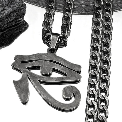 Oeil de Ra Horus yeux égyptiens pendentif colliers pour hommes en acier inoxydable amulette symbole Hip Hop pistolet noir chaîne collier bijoux