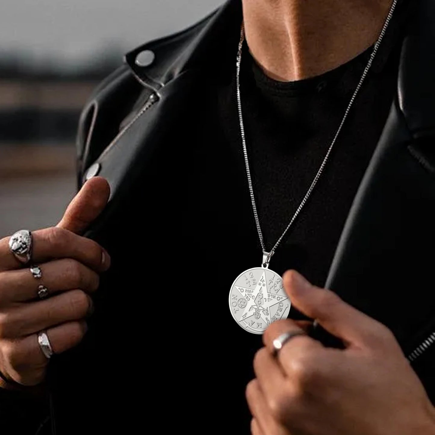 LIKGREAT-Collier pendentif pentagramme, bijoux en acier inoxydable, nom de Dieu, protection du pentacle, amulette porte-bonheur, cadeau