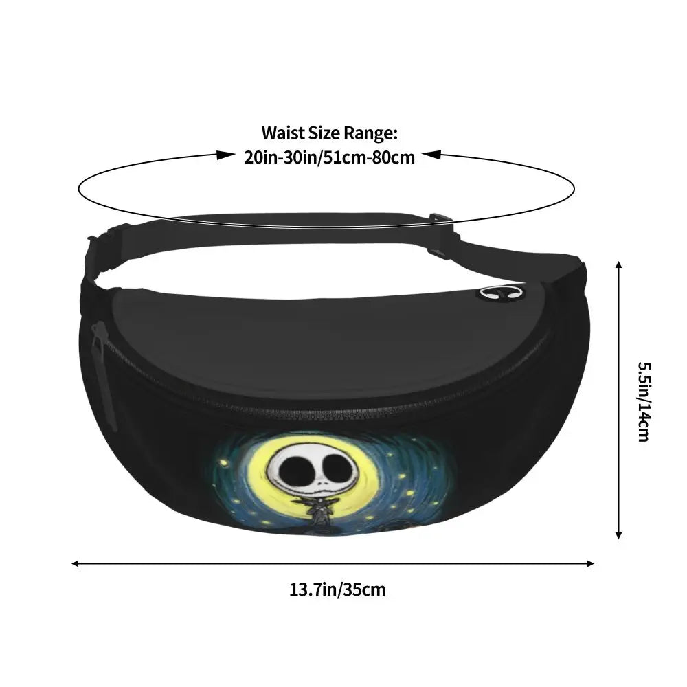 Sac Banane Personnalisé L'Étrange Noël de Monsieur Jack, Sacoche à Bandoulière pour Voyage, Randonnée, Téléphone, Poudres d'Argent