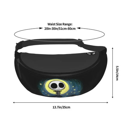 Sac Banane Personnalisé L'Étrange Noël de Monsieur Jack, Sacoche à Bandoulière pour Voyage, Randonnée, Téléphone, Poudres d'Argent